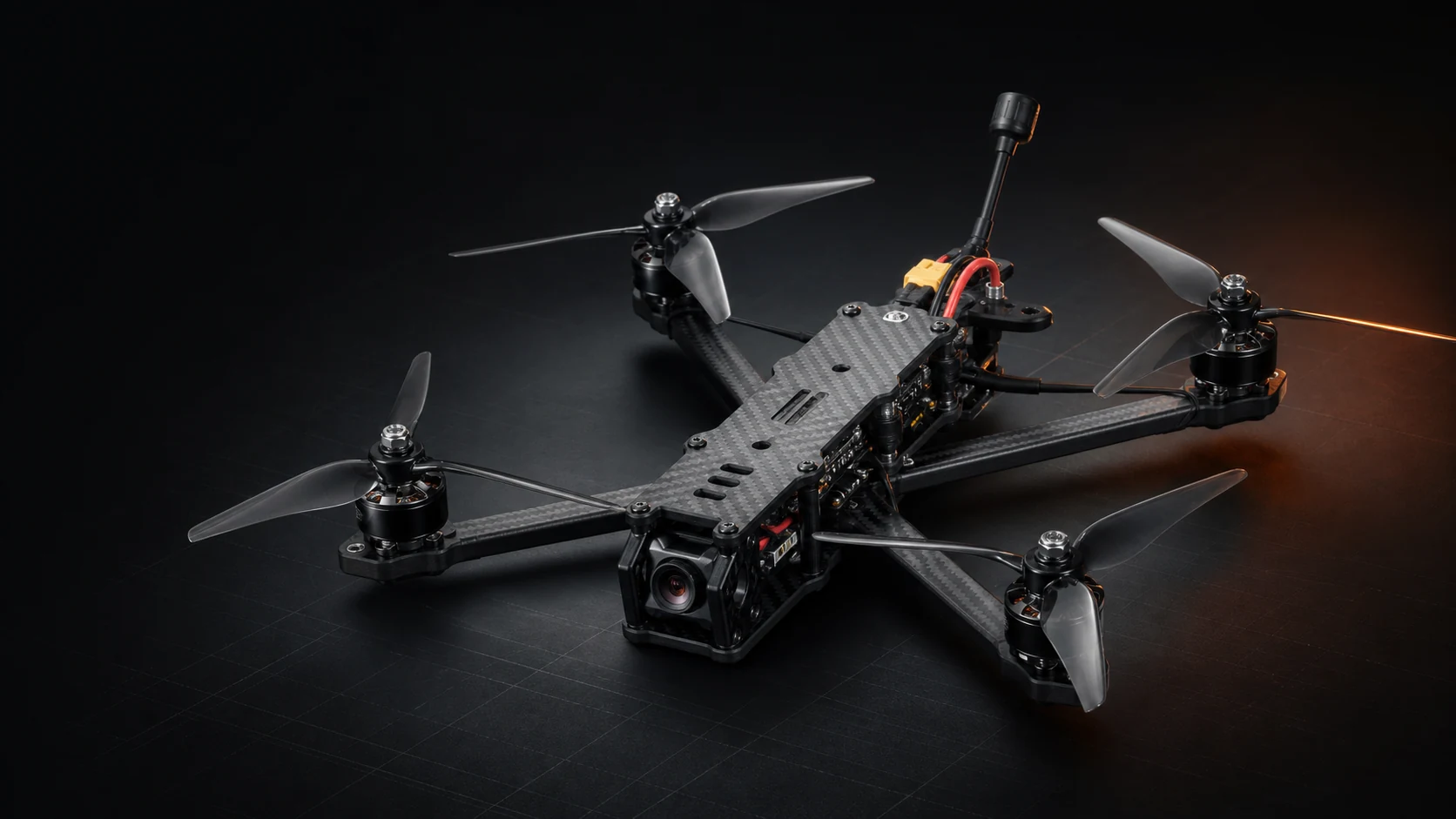 FPV-дрон у темному студійному освітленні